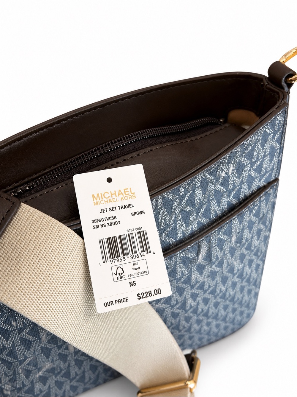 Michael Kors Jet Set Signature Logo Stripe Crossbody Bag with Free Dust Bag. - Picture 9 of 11